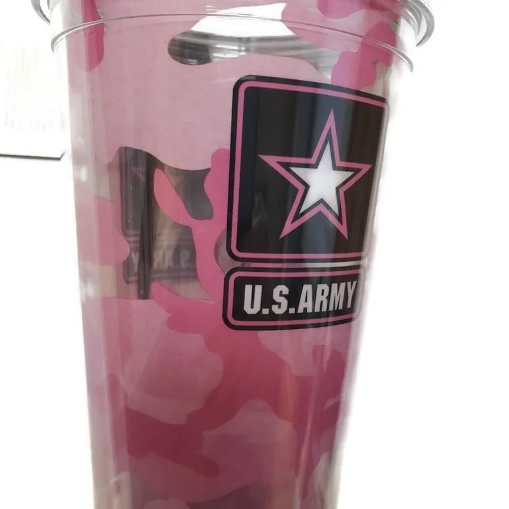 U.S. Army Pink Camo Tumbler Double Walled Hot or Cold Drinks Cup With Lid 22 oz